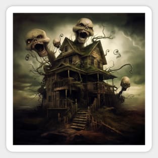 Sinister Sentinels Guarding Haunted House In a Storm Sticker